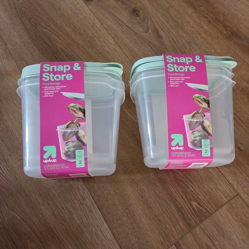 Up & Up Snap & Store Food Storage Containers 72oz 9 Cups 4 Pack Clear Mint Green